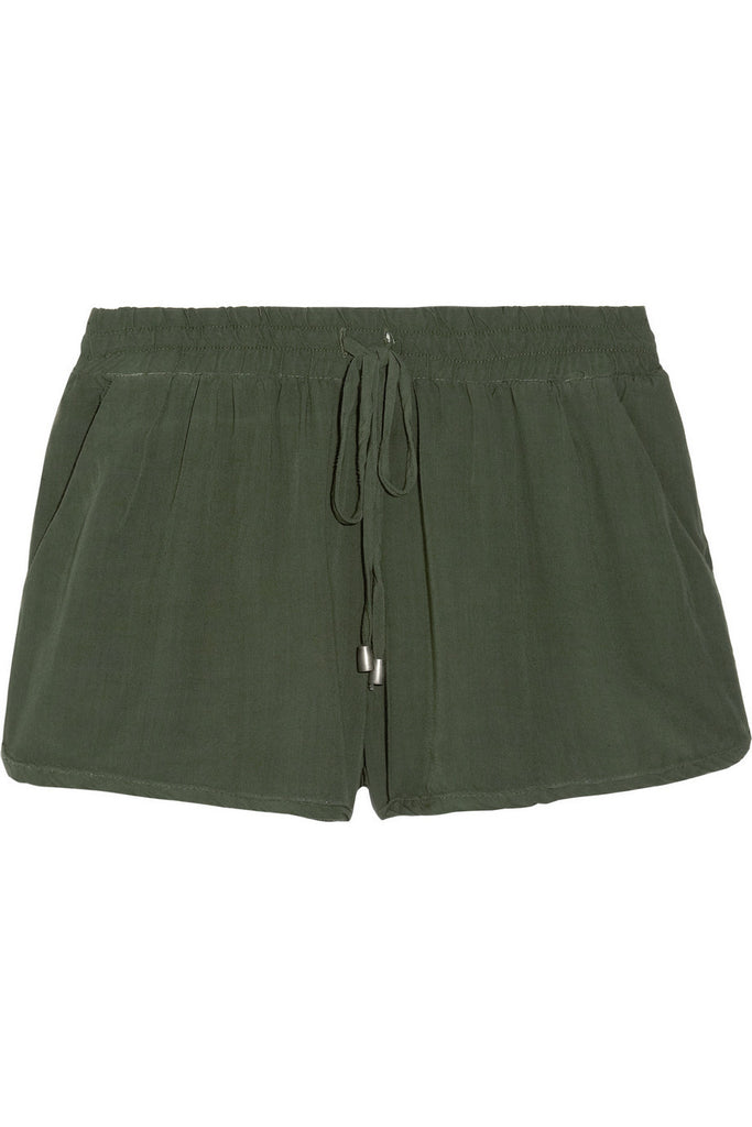 Washed-twill drawstring shorts